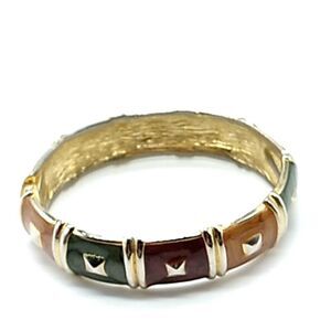 VTG Hinged Bangle Bracelet Gold Tone Multi Color Swirled Enamel Bracelet 6.5"